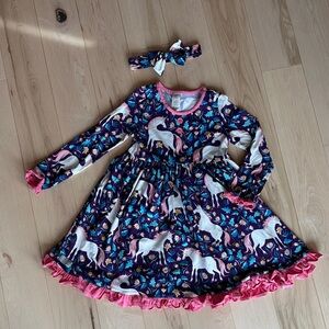 Eleanor Rose Unicorn Dress with Headband - Purple and Pink